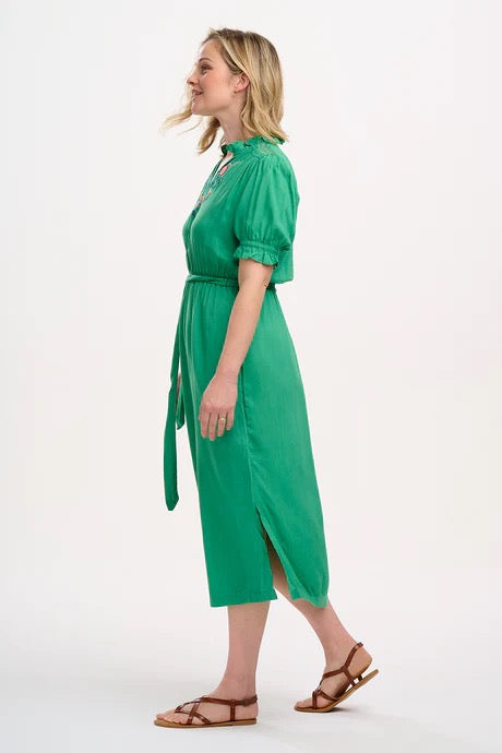 Sugarhill Brighton Carlota Midi Dress - Green, Folk Floral Embroidery