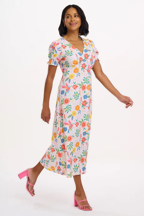 Sugarhill Brighton Maryjane Midi Dress - Off-White, Tropical Hummingbird
