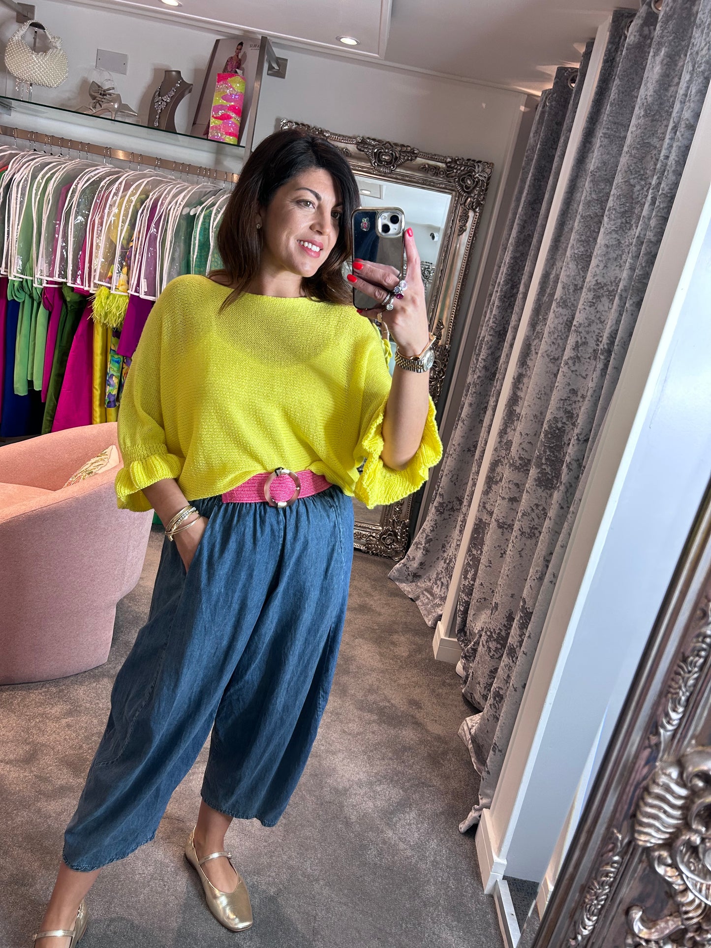 T1 Yellow Frill Edge Batwing Knit