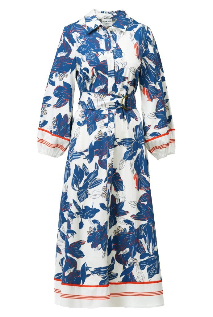 K-Design Floral Midi Shirt Dress - White/Blue