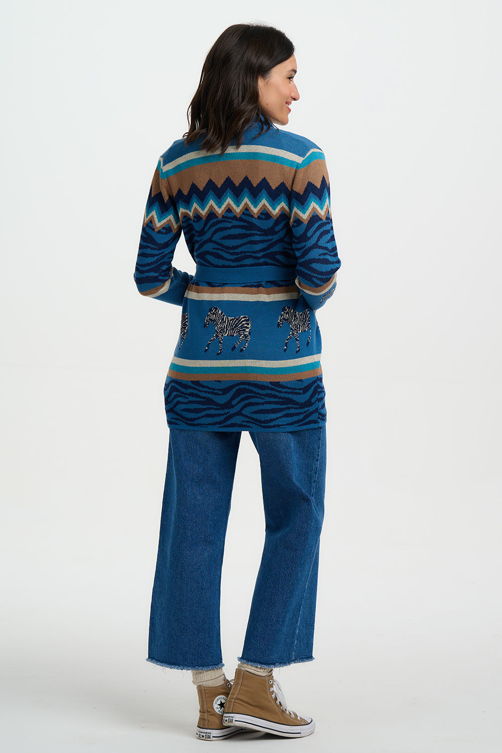 Sugarhill Brighton Saira Belted Cardigan - Blue, Desert Zebra