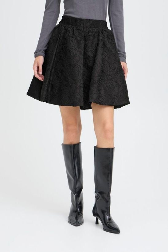 ICHI Kilua Rose Embroidered Skirt - Black