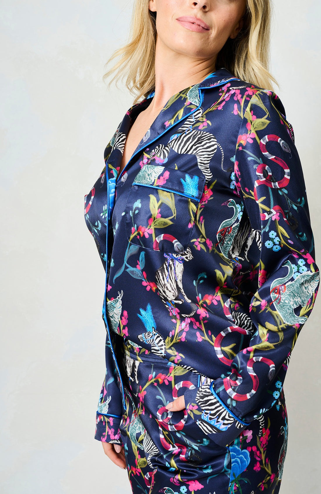 Hope & Ivy The Suzanne Satin Print Pyjamas - Blue