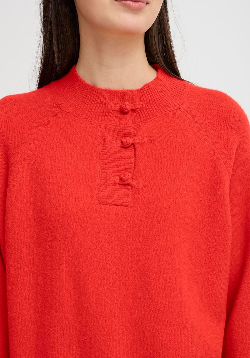 ICHI Dasila High Neck Sweater - Fiery Red