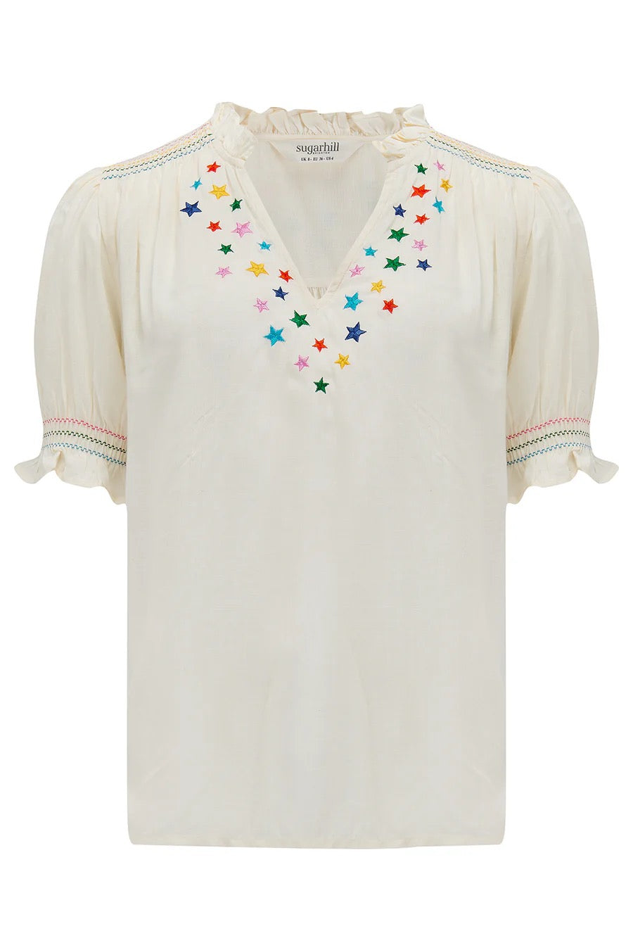 Sugarhill Brighton Haydee Shirred Top - Off White, Rainbow Stars