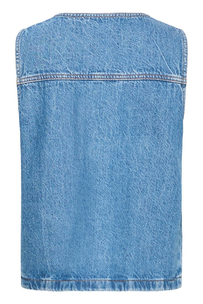 ICHI Pamela Denim Waist Coat - Mid Wash