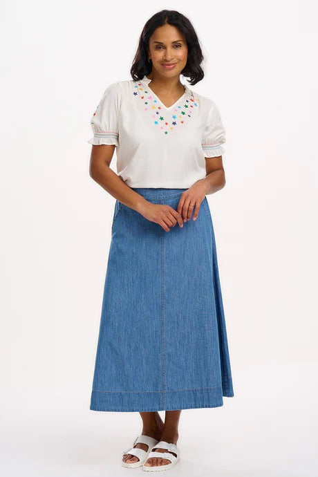 Sugarhill Brighton Haydee Shirred Top - Off White, Rainbow Stars