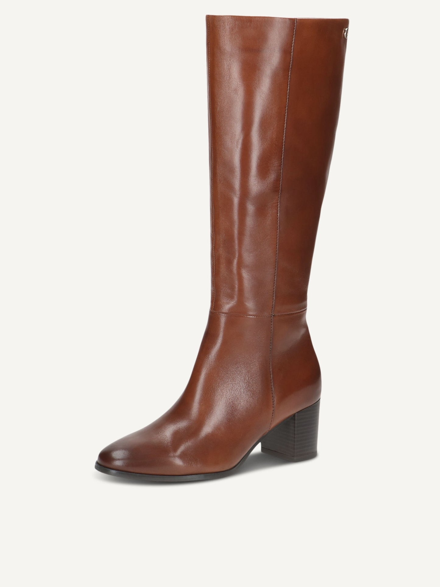 Caprice Long Leather Block Heel Boot - Cognac/Tani