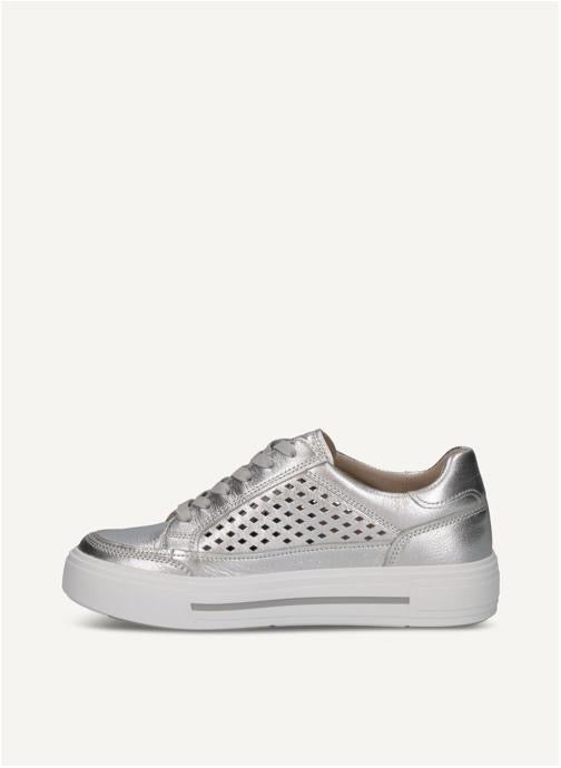 Caprice Silver Laser Cut Leather Trainers