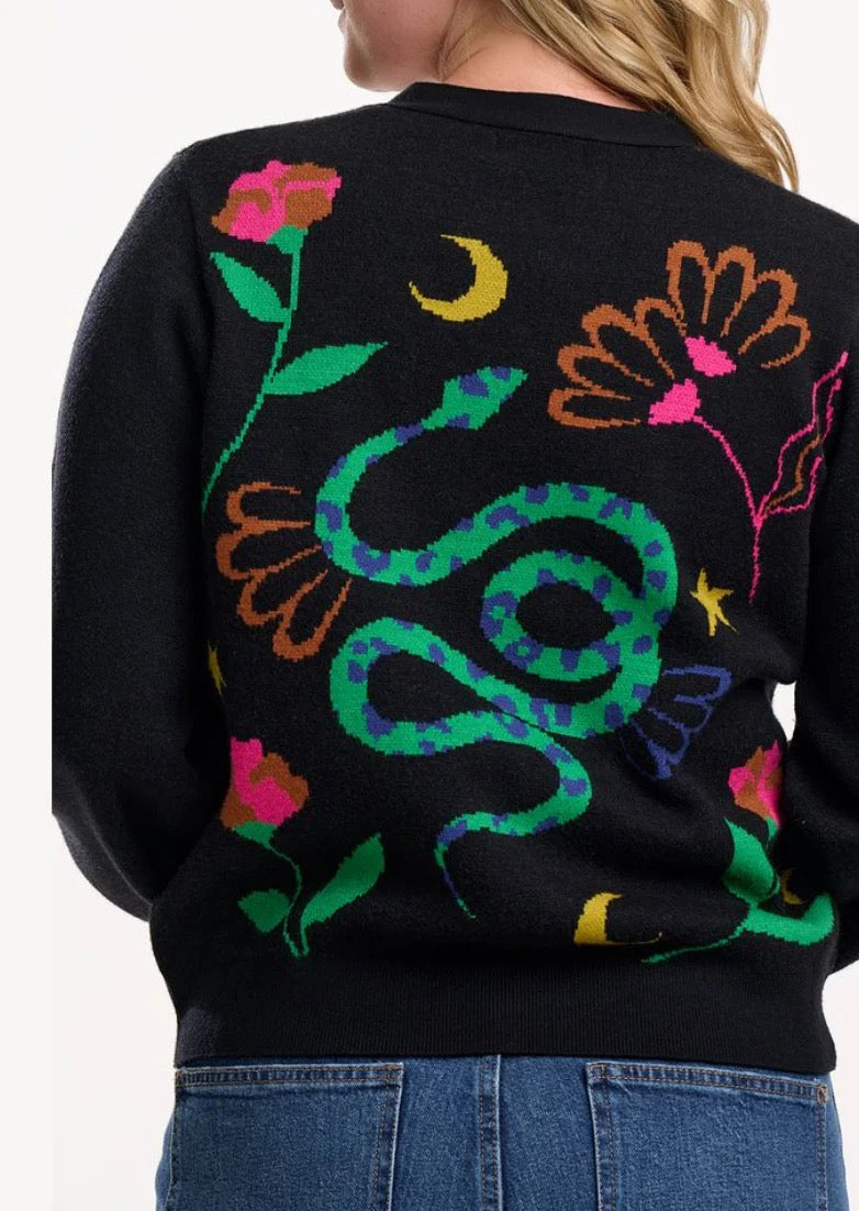 Sugarhill Brighton Adrian Cardigan - Black Floral Snake