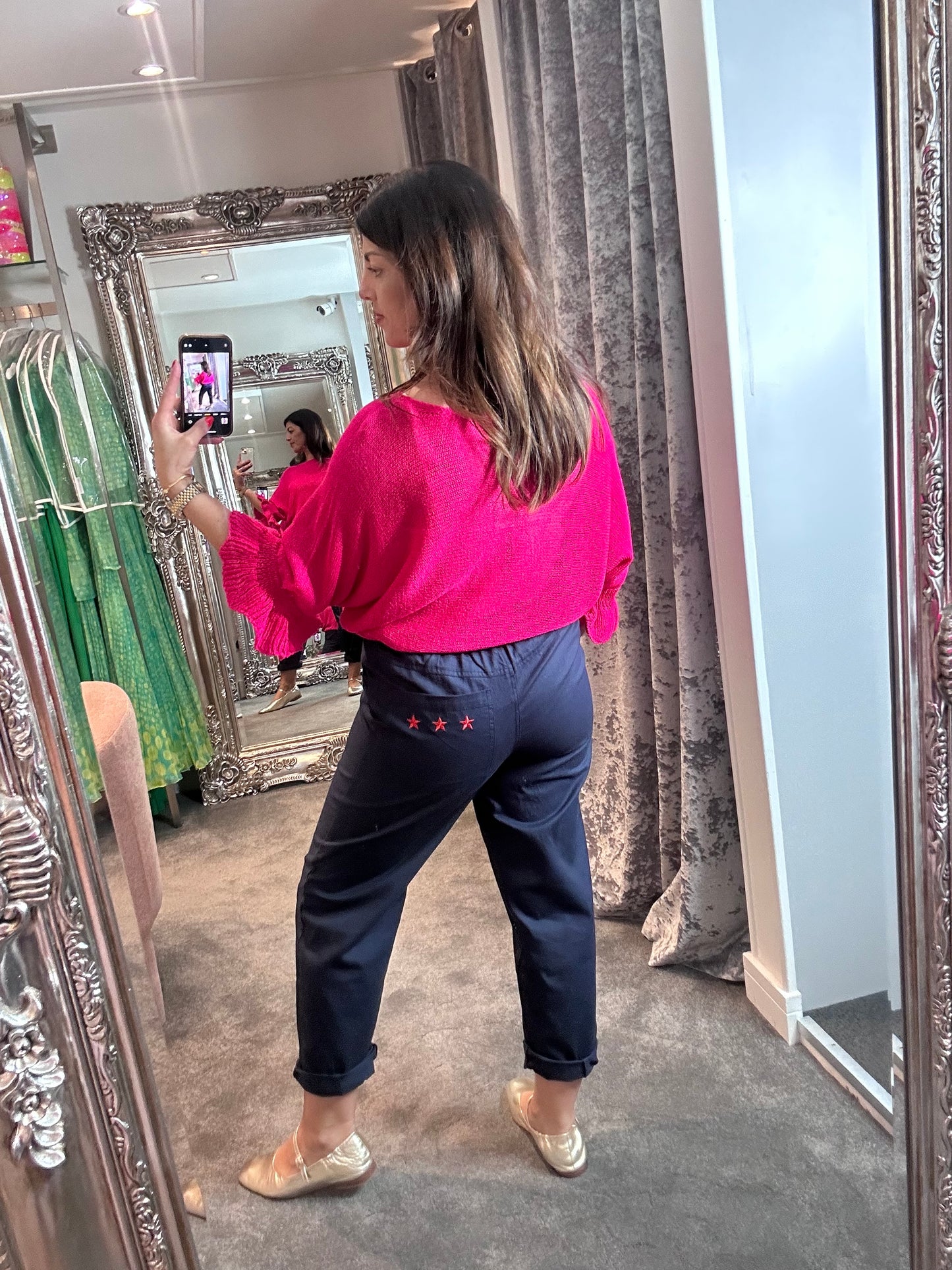 T1 Hot Pink Frill Edge Batwing Knit