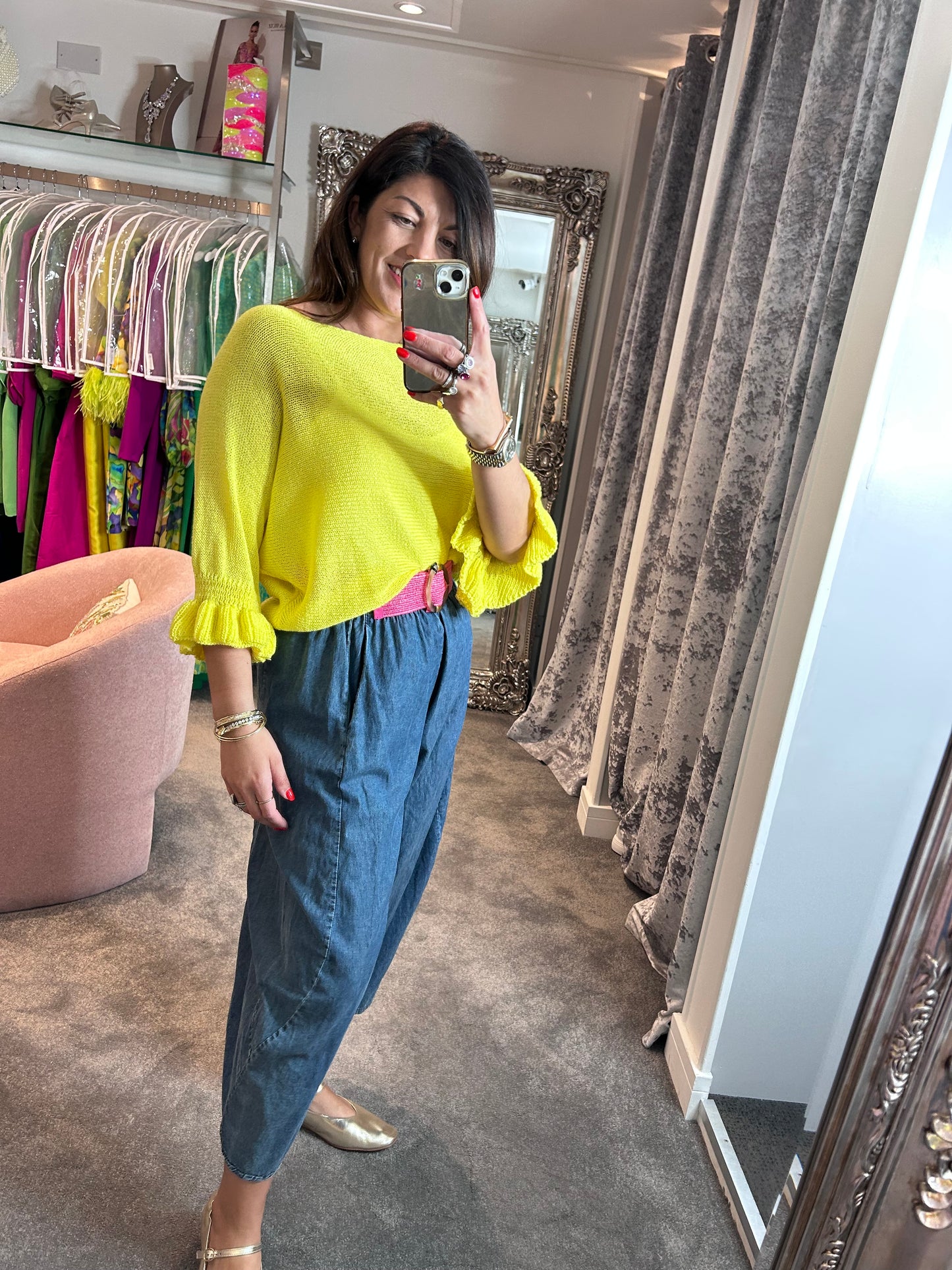 T1 Yellow Frill Edge Batwing Knit
