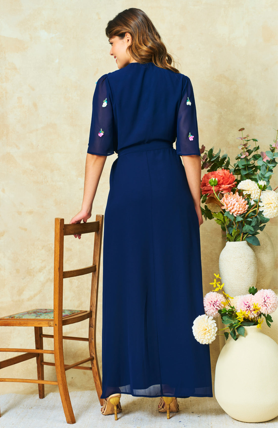 Hope & Ivy The Jillian Wrap Dress Navy