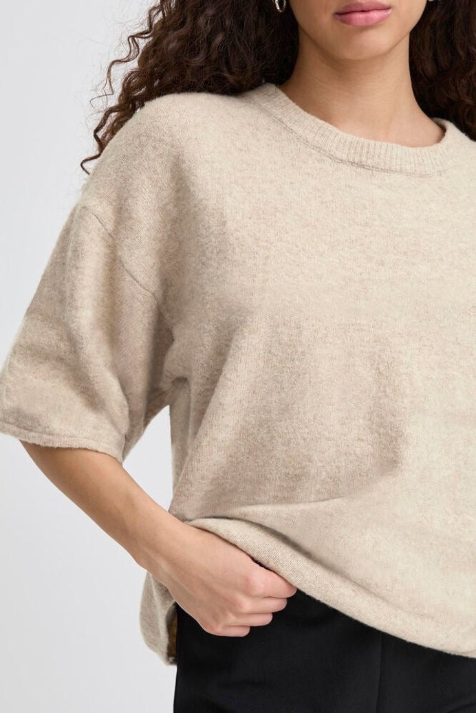 ICHI Dasila Short Sleeve Sweater - Oatmeal