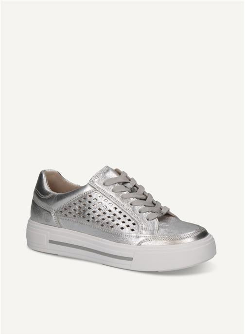 Caprice Silver Laser Cut Leather Trainers