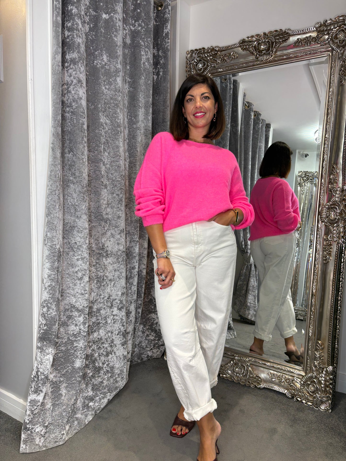T1 Balloon Sleeve Jumper- Hot Pink