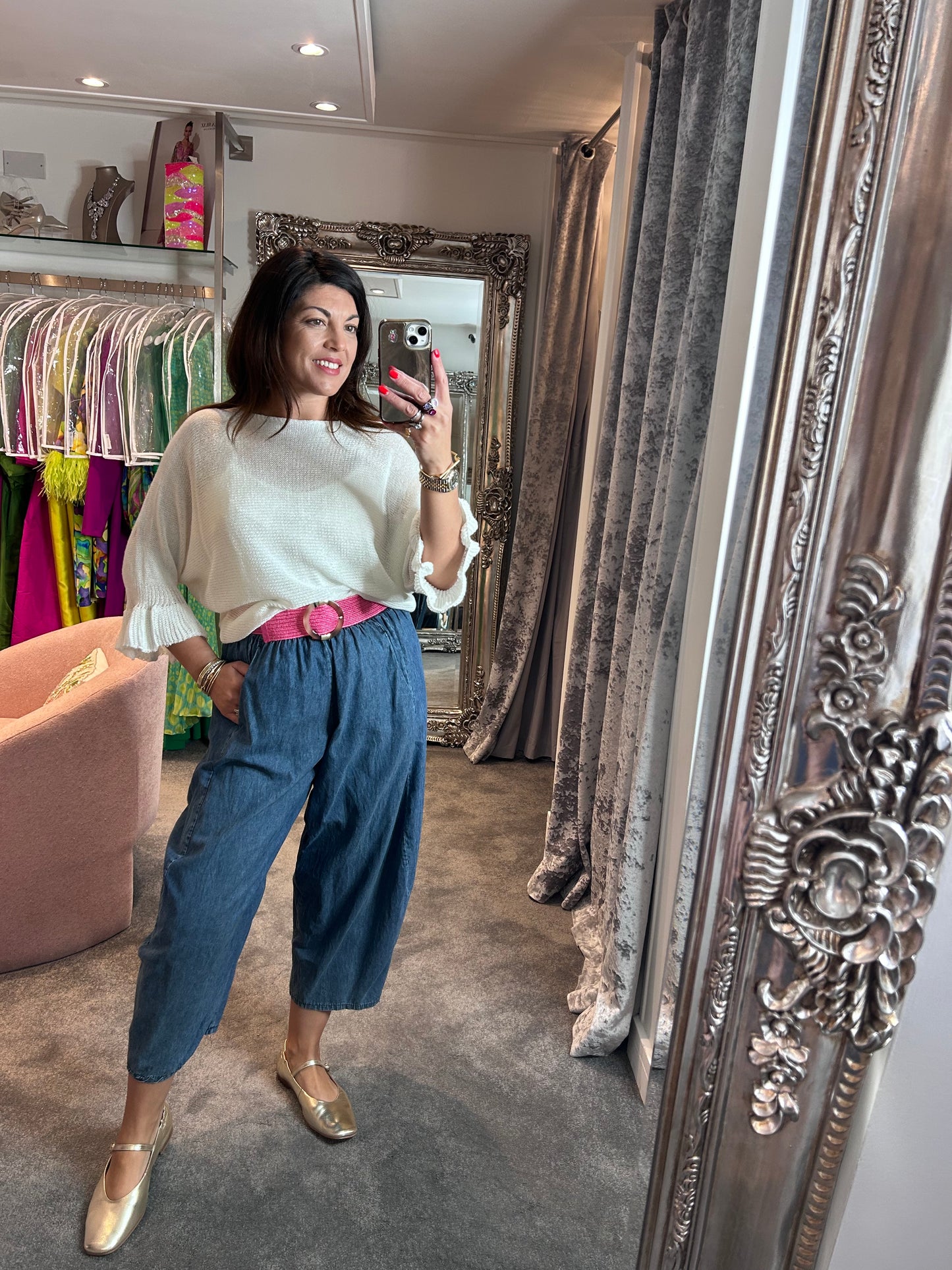 T1 White Frill Edge Batwing Knit