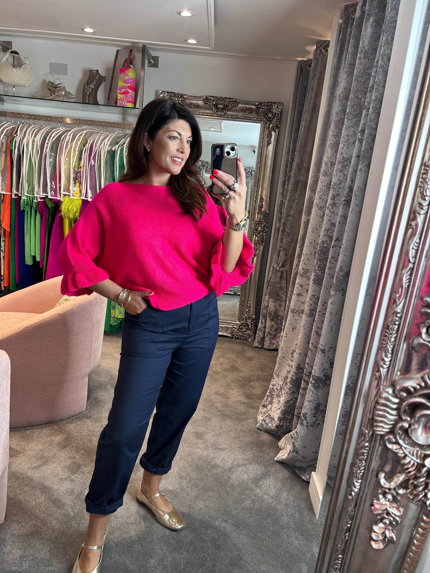 T1 Hot Pink Frill Edge Batwing Knit