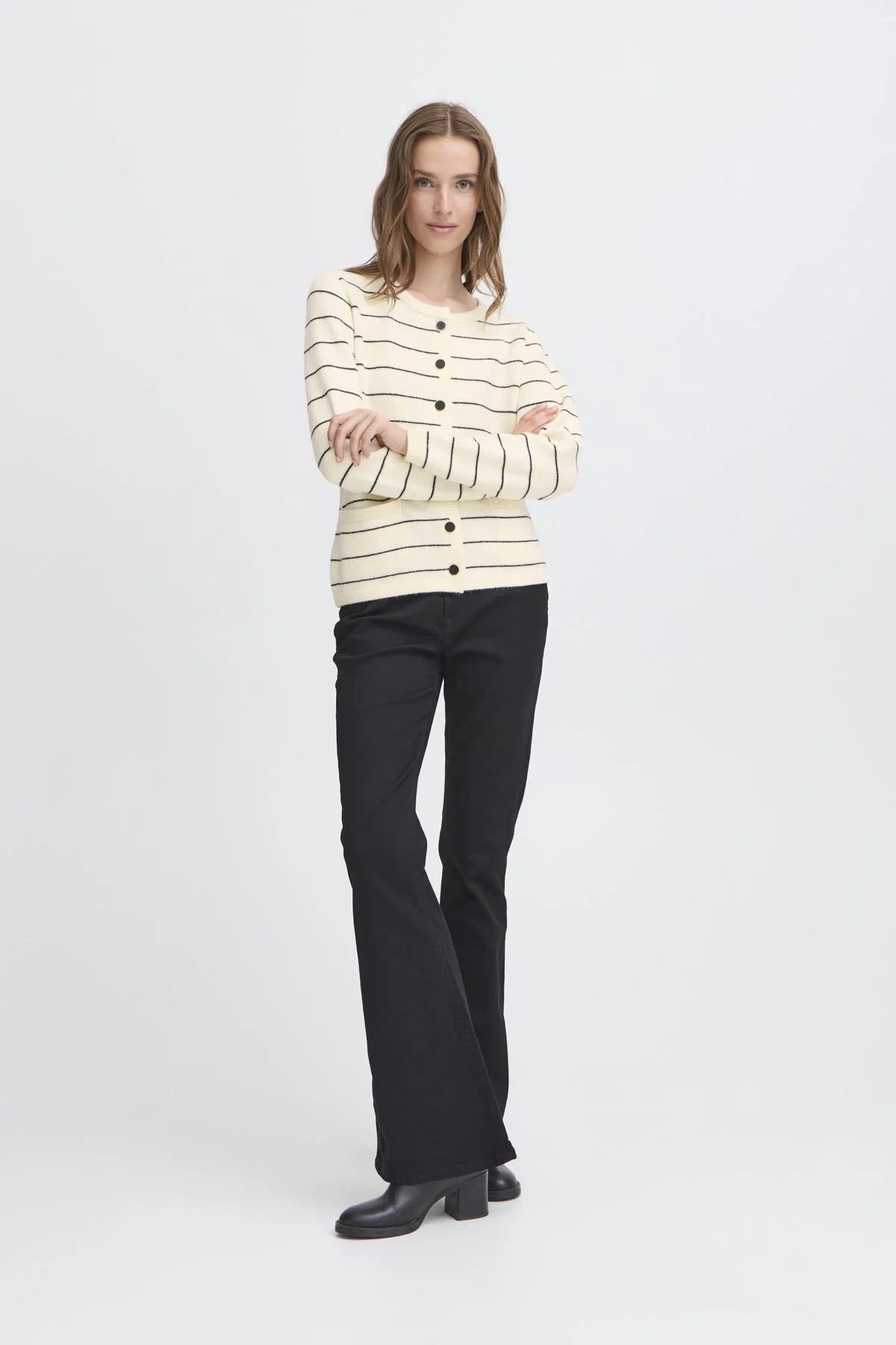 ICHI Besila Stripe Cardigan - Almond Milk