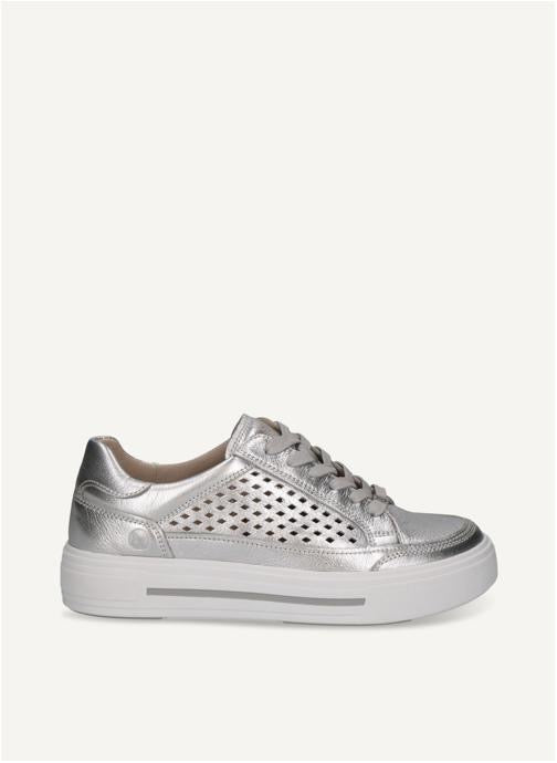 Caprice Silver Laser Cut Leather Trainers