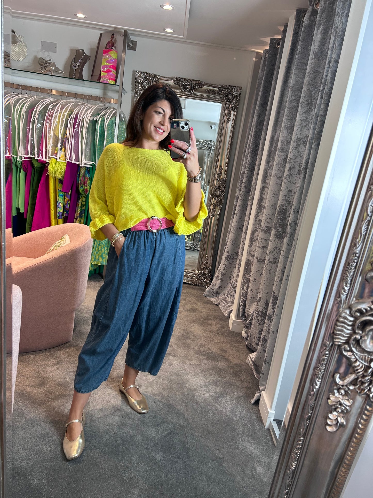 T1 Yellow Frill Edge Batwing Knit