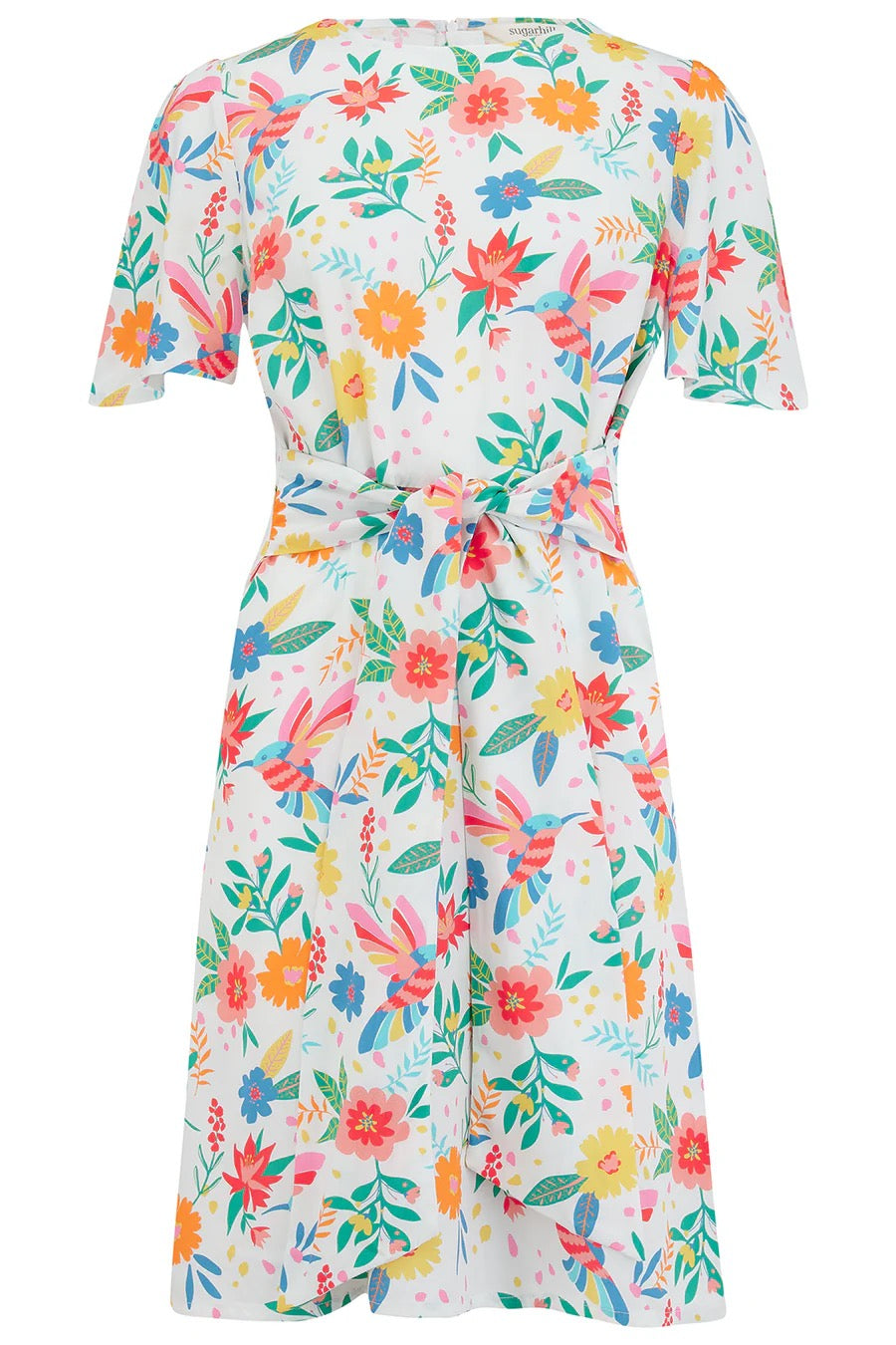 Sugarhill Brighton Orchid Mini Dress - Off-White, Tropical Hummingbird