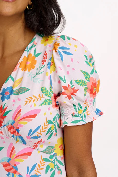Sugarhill Brighton Maryjane Midi Dress - Off-White, Tropical Hummingbird