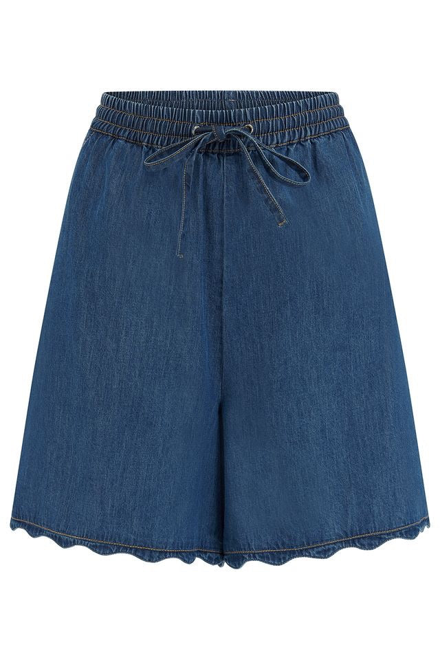 Sugarhill Brighton Shelly Scallop Denim Shorts - Deep Blue
