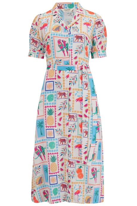Sugarhill Brighton Penelope Midi Shirt Dress - Off-white, Jungle Tile