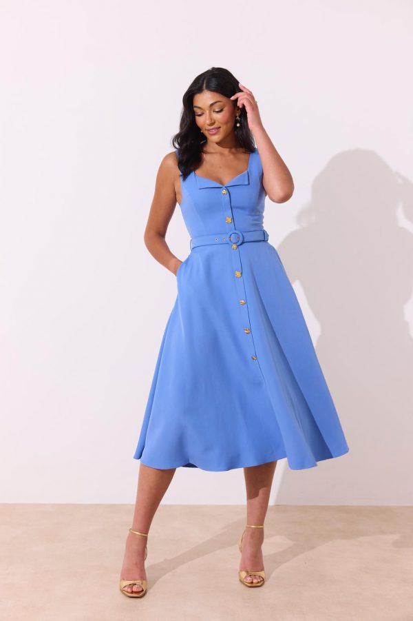 The 8th Sign Saffira Dress Belted Midi - Cornflower