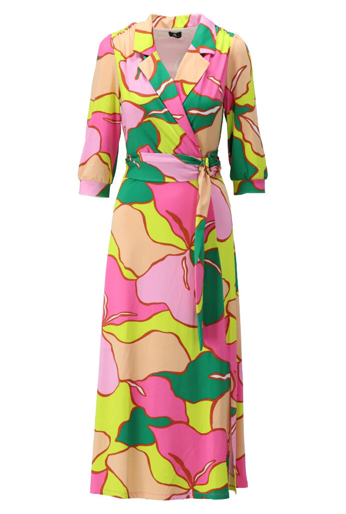 K-Design Lime Abstract Print Wrap Style Dress