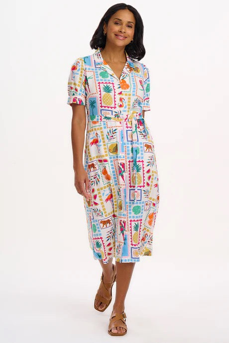 Sugarhill Brighton Penelope Midi Shirt Dress - Off-white, Jungle Tile