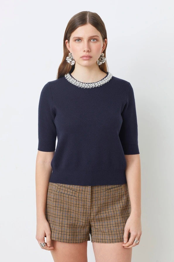 Suncoo Paris Pearl Knitted Sweater - Navy Blue