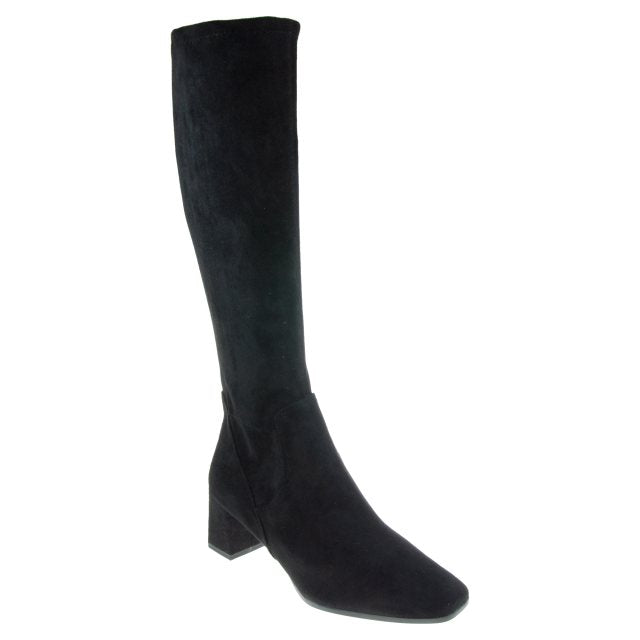 Caprice Knee High Stretch Suede Boot - Black