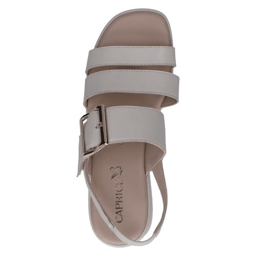 Caprice Leather Wide Strap Platform Sandals - Cream