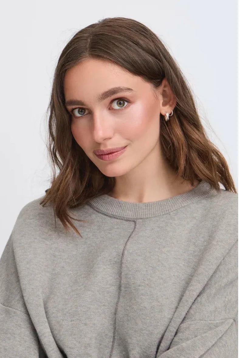 ICHI Ballia Long Sleeve Sweater - Grey Melange