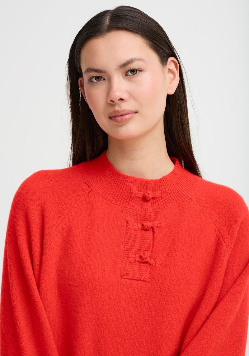 ICHI Dasila High Neck Sweater - Fiery Red