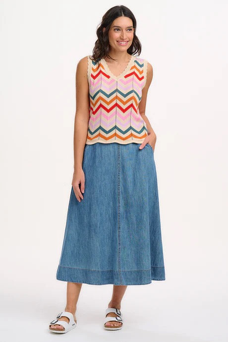 Sugarhill Brighton Rosy V-Neck Knit Vest - Cream, Rainbow Chevron Stripes