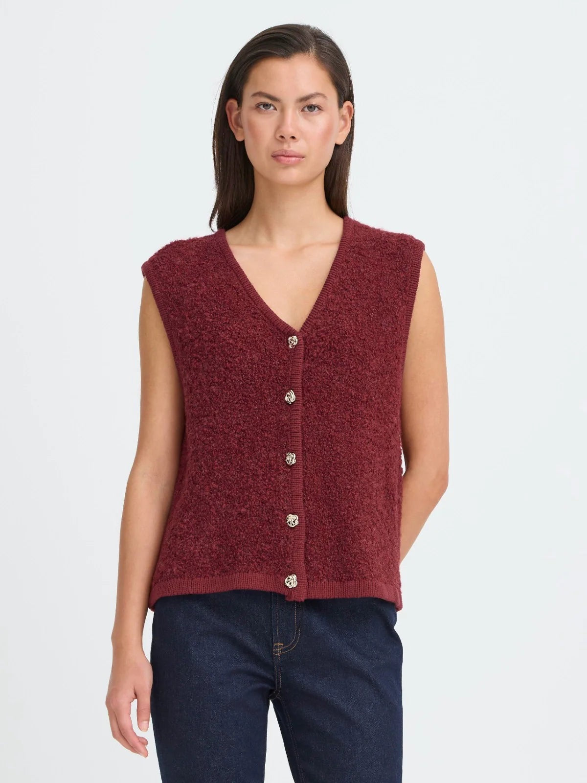 ICHI Blarisa Boucle Vest - Red
