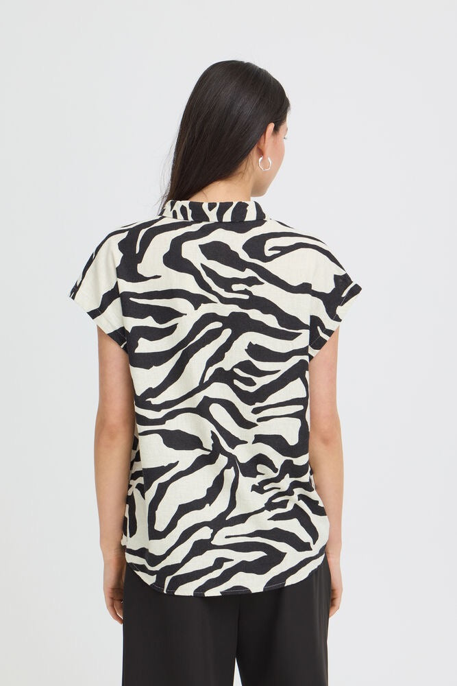 ICHI Linno Linen Blouse - Zebra