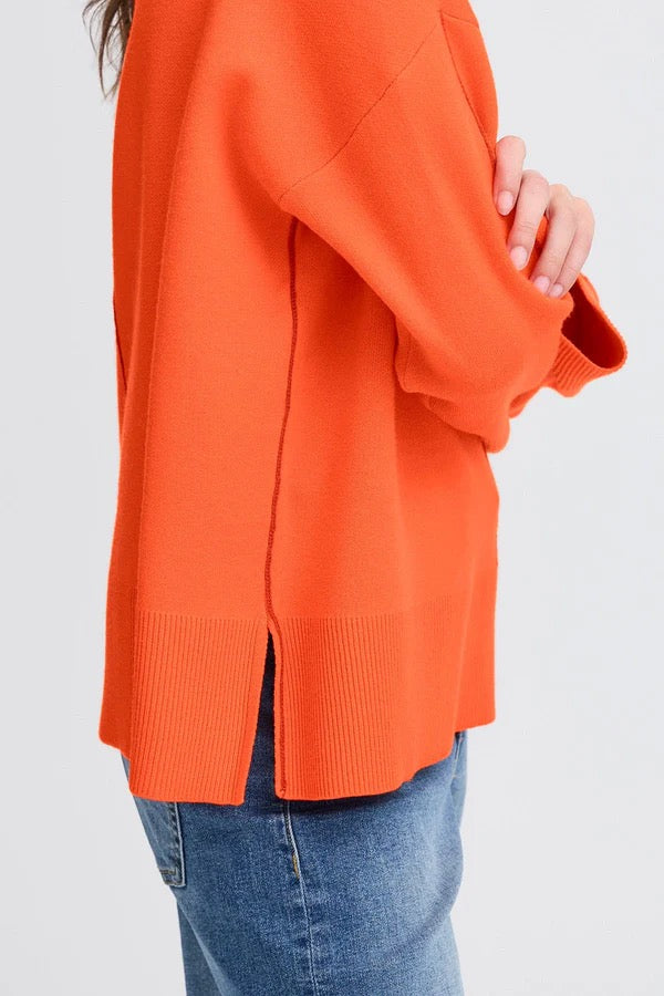 ICHI Ballia Long Sleeve Sweater - Fiery Red