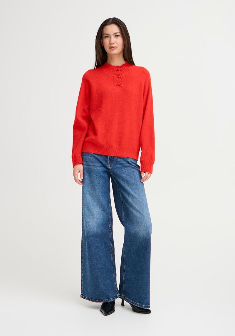 ICHI Dasila High Neck Sweater - Fiery Red