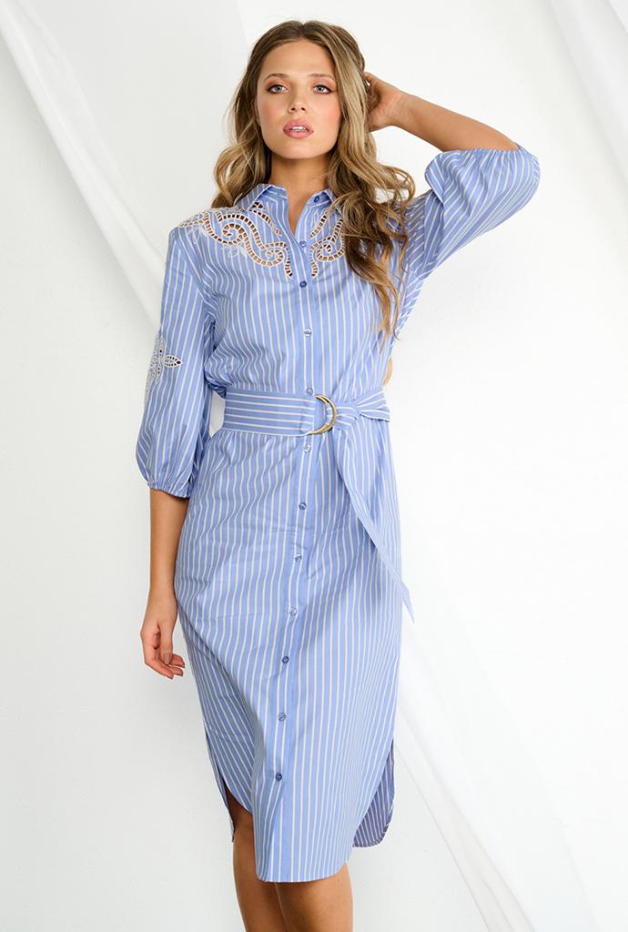 K-Design Blue Stripe Shirt Dress