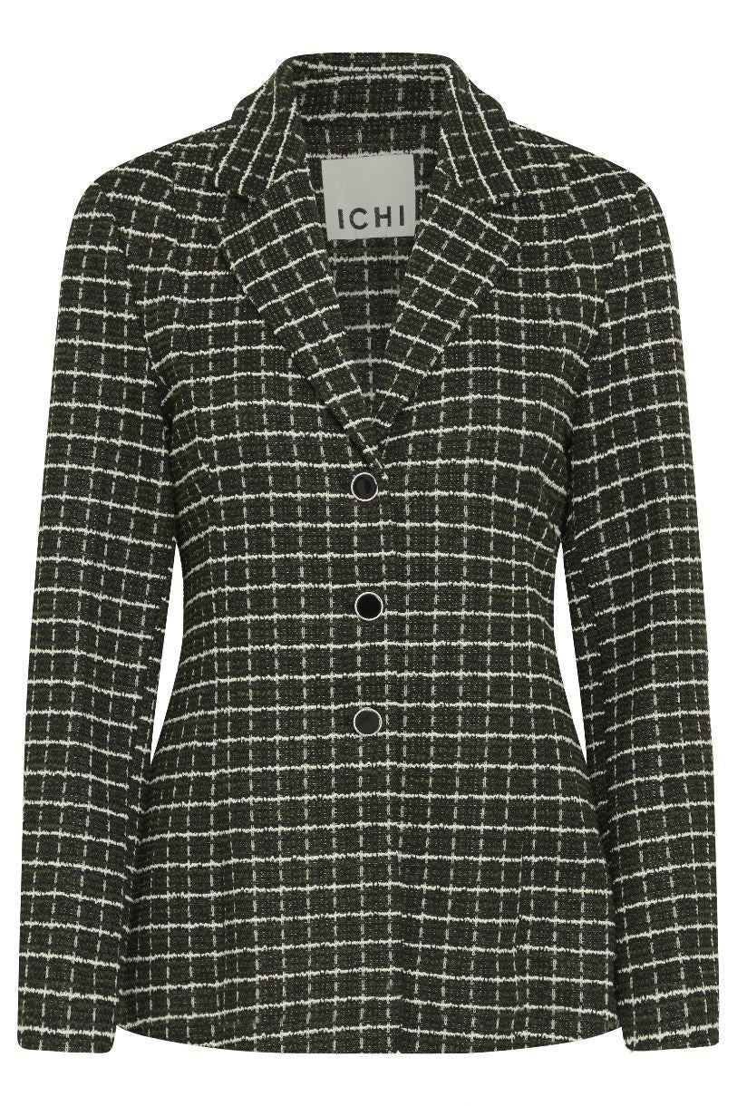 ICHI Cloule Check Tweed Jacket - Riffle Green