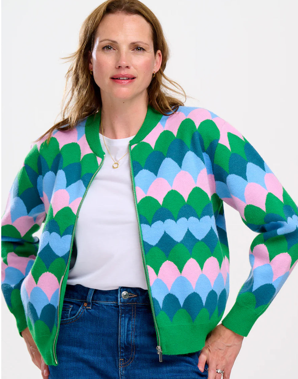 Sugarhill Brighton Solana Knitted Bomber - Multi Heart Scallop