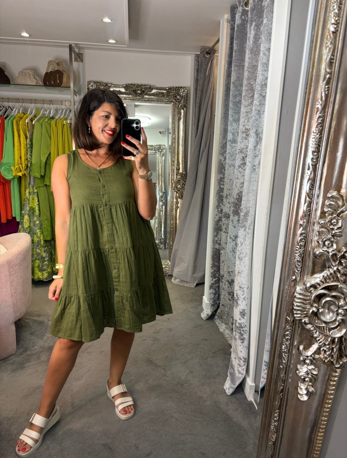ICHI Foxa Cotton Mini Dress - Green