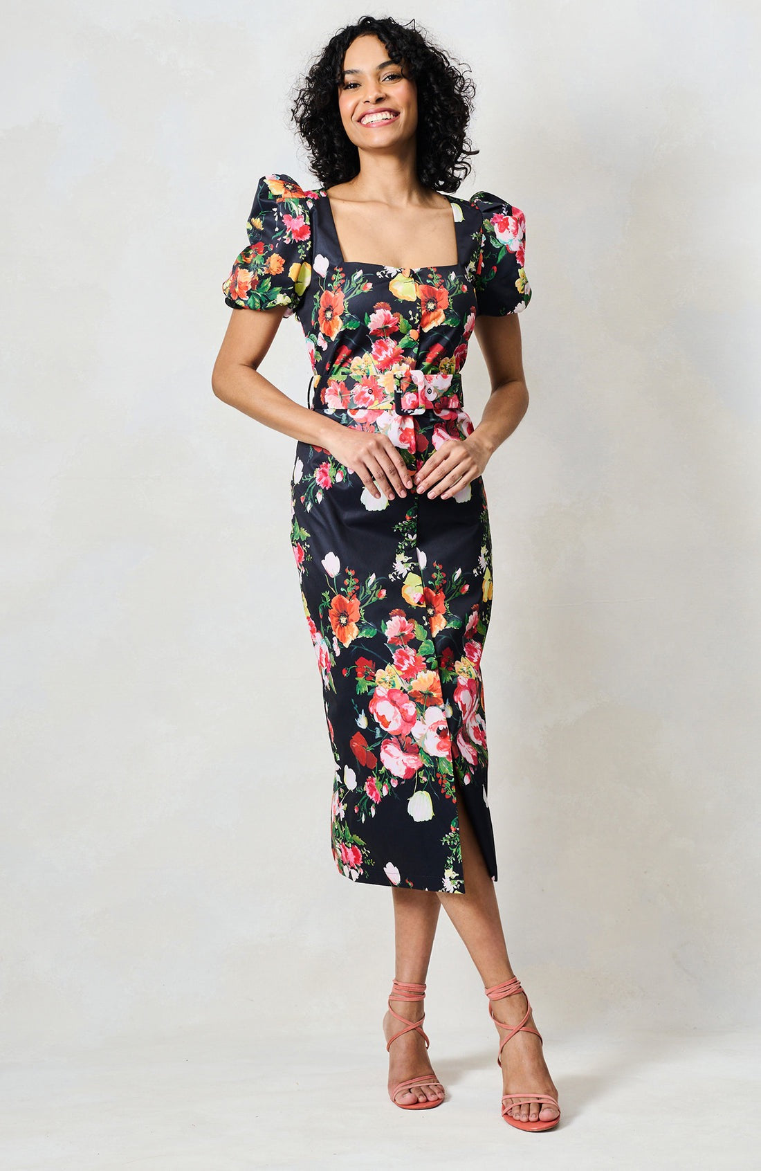 Hope & Ivy Trisha Puff Sleeve Midi Pencil Dress