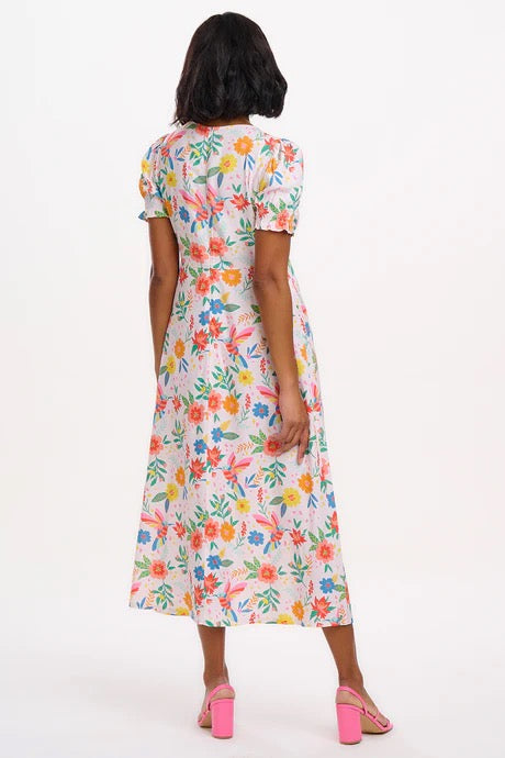 Sugarhill Brighton Maryjane Midi Dress - Off-White, Tropical Hummingbird