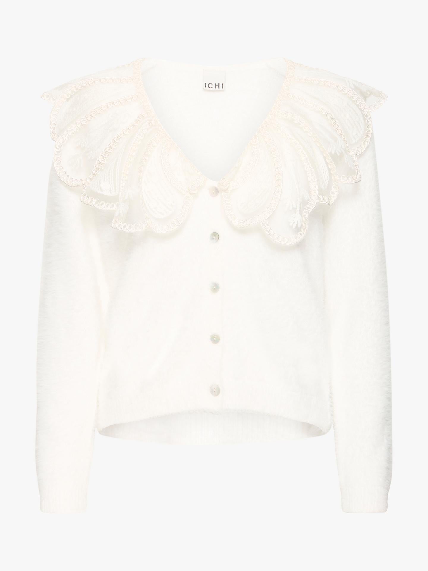 ICHI Datia Oversized Collar Cardigan - Cream