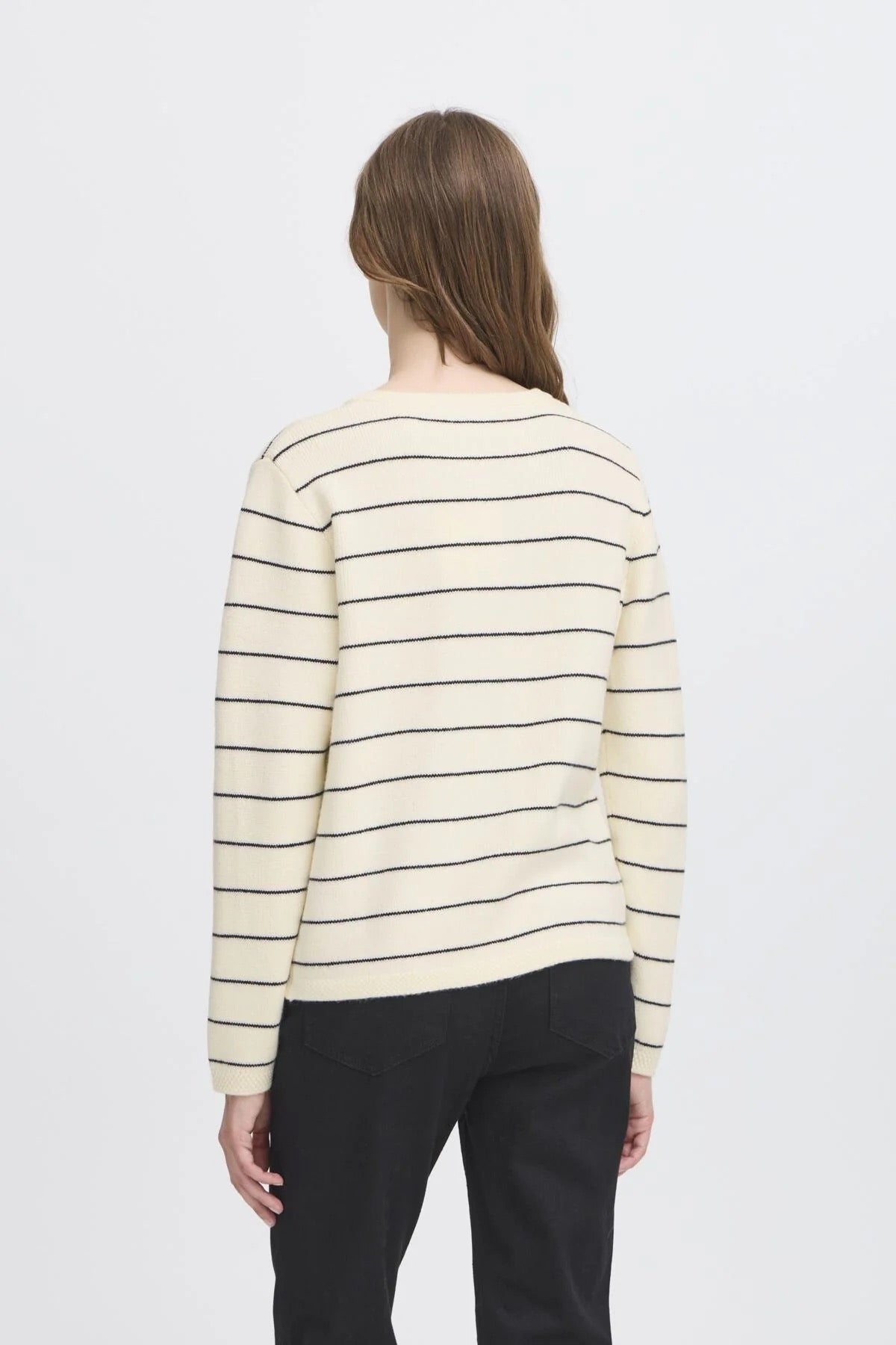 ICHI Besila Stripe Cardigan - Almond Milk